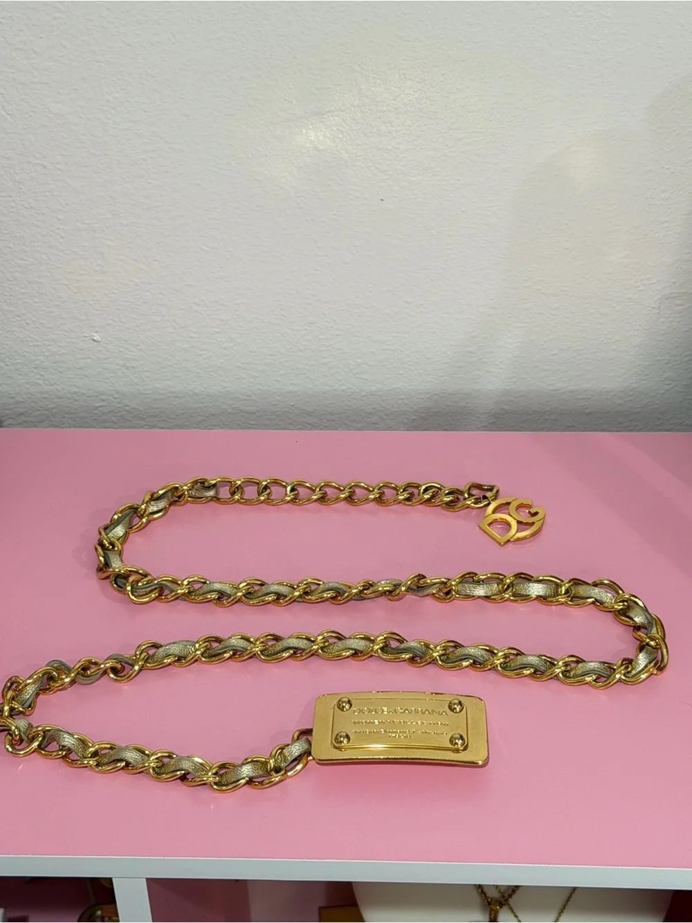 Dolce & Gabbana Gold Logo Plate Chain Belt